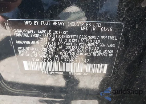 2015 Subaru Forester 2.5I из США, поврежденный, VIN JF2SJABC8FH573792